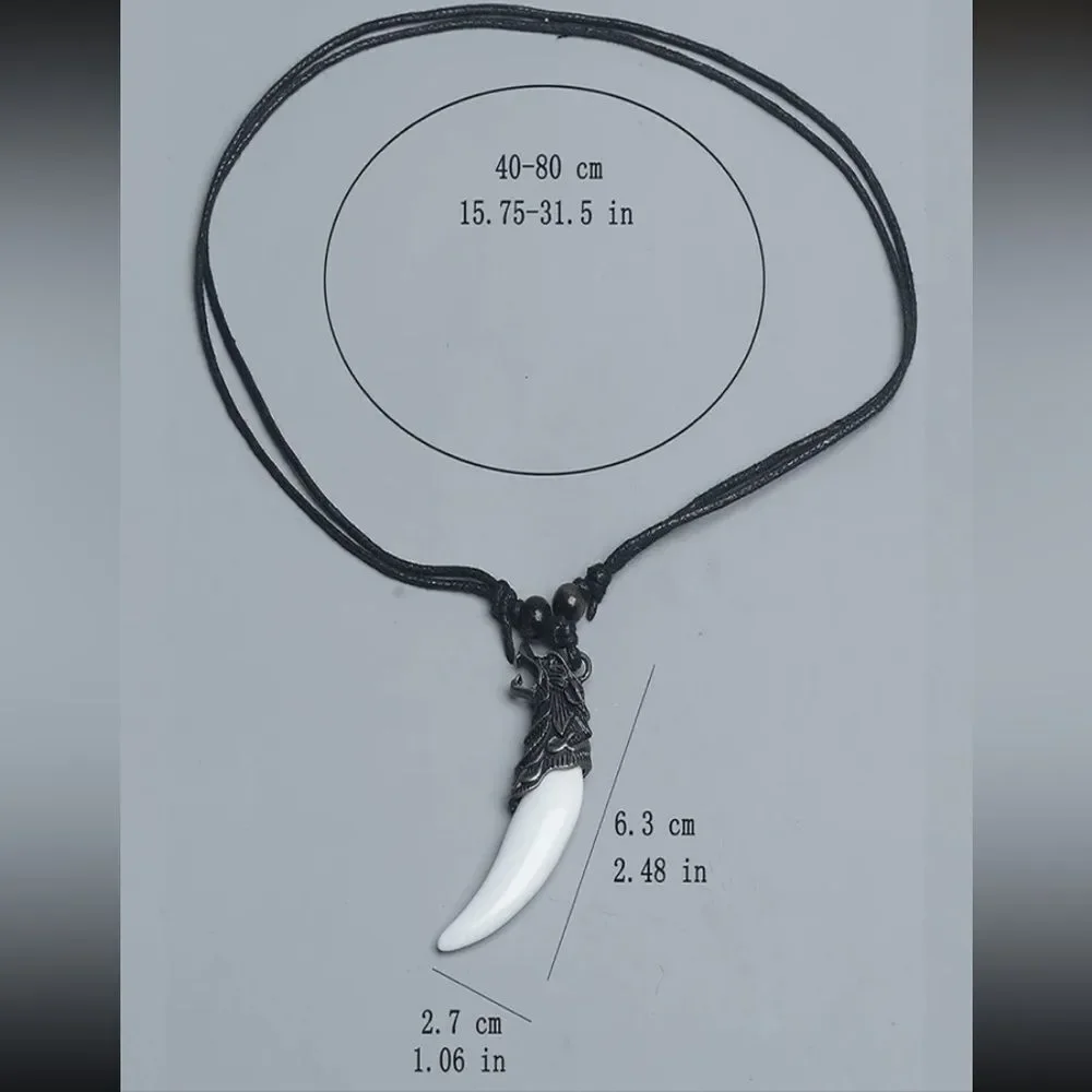 3for$20 1pc Braid Rope Necklace Men Pendant Necklace, Wolf Head Necklace tooth